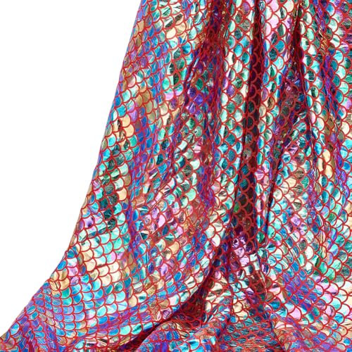 FINGERINSPIRE 1 m Stoff Mit Meerjungfrauenschuppen 1.5 m Breit Rot Irisierend Glitzernd Hologramm Spandex Stoff Polyester Glitzernder Fischschuppen Stoff Für DIY Kleidungszubehör (Nicht Dehnbar)