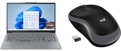 Lenovo IdeaPad Slim 3 da 15,6 pollici FHD Notebook - (AMD Ryzen 7 7730U, 16GB RAM & Logitech M185 Mouse Wireless, 2,4 GHz con Mini Ricevitore USB, Durata Batteria di 12 Mesi