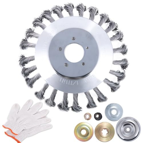 CHANGEMOORE 6in Cone Knotted Wire Grass Trimmer Cutter Head for Garden Lawn Mower, Garden Strimmer Wire Brush Head with Universal Adapter Kits for Brush Cutter Attachment Replacement