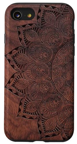 Gravierbares Mandala, Holz, Blumen, Blumen, Yoga, Namaste, PC Hülle für iPhone SE (2020) / 7 / 8