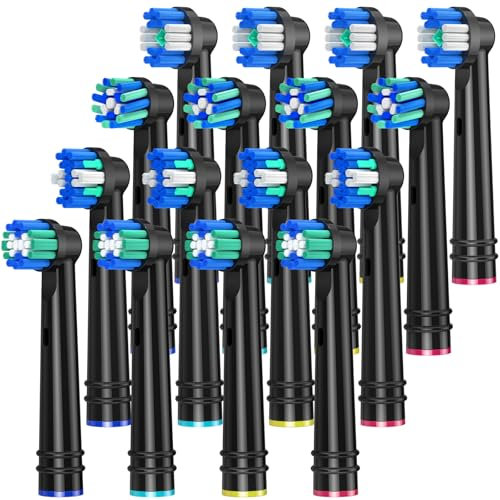 REDTRON Testine di Ricambio Compatibili con Oral B, Confezione Famiglia da 16 Pezzi per Spazzolino Oral B, Funziona con Precision, Whitening e Floss-Nero