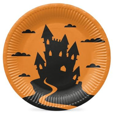 PAW - Assiette Jetable en Carton (23 cm) I Lot de 8 I Assiettes Jetables Idéales pour Halloween, L'automne, Les Fêtes I Impression de Assiettes en Papier à Base d'eau I Funny Halloween