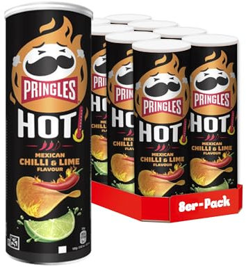Pringles HOT Mexican Chilli & Lime Flavour (8 x 160 g) – der unwiderstehliche Snack-Klassiker in der praktischen Dose – scharfe Chips mit Chili- und Limetten-Geschmack – Pop. Play. Eat.