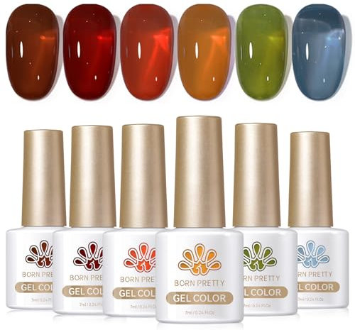 Born Pretty UV Nagellack Jelly - Braun Rot Orange Grün Blau Gel Nagellack Herbst Winter Transparent UV Lack Maniküre und Nagelkunst DIY zu Hause
