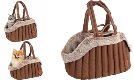 Flamingo Hundetasche - Tragetasche Tuke Braun - 49 x 30 x 32 cm - Polyester mit Schaumfüllung - waschbarer Innenbezug - Sicherheitsleine mit Karabiner