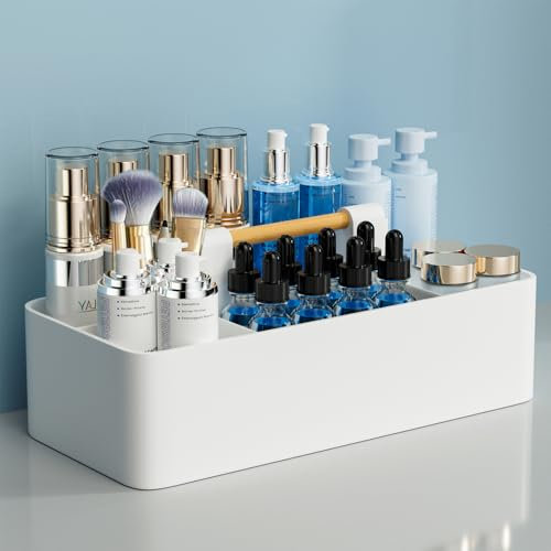 HQahnekme Organizadores de cocina de escritorio apilable,Cajas de Almacenaje,Estante de Baño con manija,Organizadores de gabinetes de plástico,Organizadores de baño/cocina/Sala de estar,etc.(blanco).
