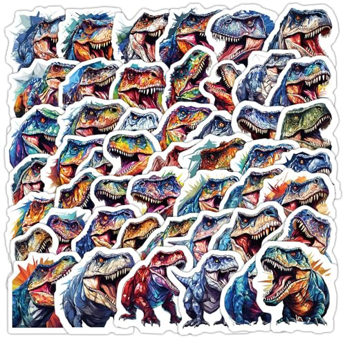 Huaxintoys Dinosaurier Aufkleber, Tyrannosaurus Rex Stickers für Kinder Junge, Wasserdichte Vinyl Stickers Set für Wasserflaschen, Fahrrad, Roller, Helm, Notebook, Dino Thema Party Sticker (50 Stück)
