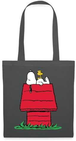 Spreadshirt Peanuts Snoopy Und Die Hundehütte Stoffbeutel, One size, Graphite