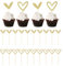 Pack of 24 Gold Glitter Heart Cupcake Toppers, Cute Design Love Cupcake Toppers for Wedding Bride Anniversary Baby Shower Party Decorations Supplies