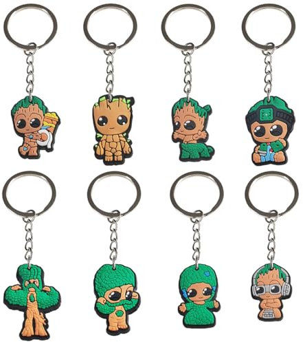 MIZT Porte-Clés Grroot, 8 Pièces Anneau de Clé Pendentif Porte-clés, Convient pour la Décoration de Fête Des Enfants Adulte, Les Cadeaux de Noël, Les Cadeaux D'anniversaire