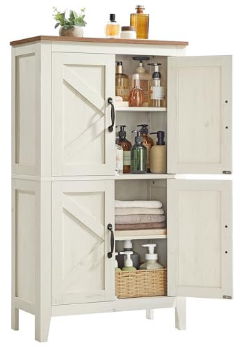 VASAGLE LIRY Colección - Armario de Almacenamiento, Mueble de Baño Estilo Campo con Puertas de Granero, Aparador de Cocina, Estantes Ajustables, para Comedor Sala de Estar, Blanco Rústico BBK773W01