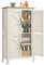 VASAGLE LIRY Collection – Armoire de Rangement avec Portes Coulissantes, Buffet Haut, Style Ferme, pour Cuisine, Salle de Bain, Salon ou Salle à Manger, Étagères Réglables, Blanc Rustique BBK773W01