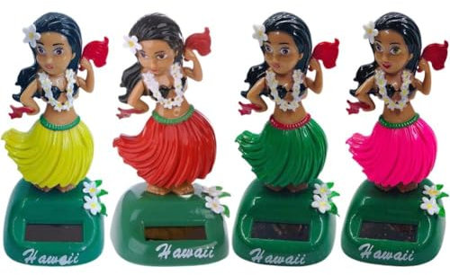 Zghhc 4 Stücke Solar Power Hawaii Mädchen Hula Wackelnde Tanzen Spielzeug Auto Armaturenbrett Dekor Schütteln Kopf Spielzeug Auto Innen Auto Ornamente