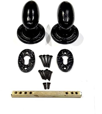 SCORPIO HARDWARE Door Knobs Black Round Oval Octagonal Cast Iron Antique Tudor Rim or Mortice (Oval Knob)
