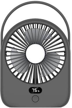 FUNJEO F125 Ventilador de escritorio digital, de pared, potente, 5 velocidades, recargable, luz nocturna cálida, para trabajo/camping/estudio (negro, con pantalla digital)