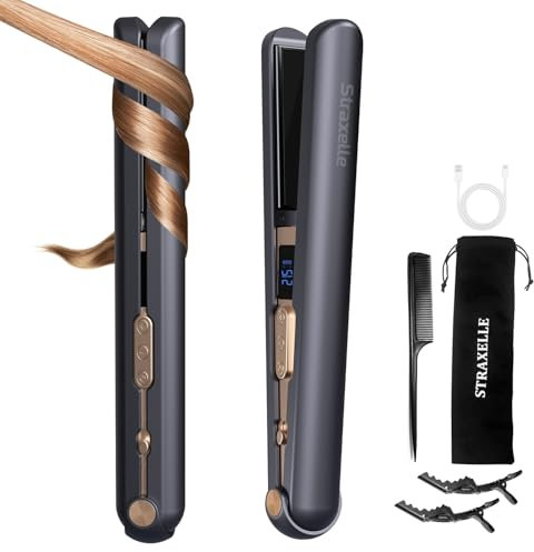 Straxelle 2 in 1 Glätteisen Kabellos und Lockenstab,Haarglätter mit 10000mAh Tragbares Reiseglätteisen 3 Einstellbare Temperaturen 175°C-215°C hair straightener mit LED-Anzeige für alle Haartypen