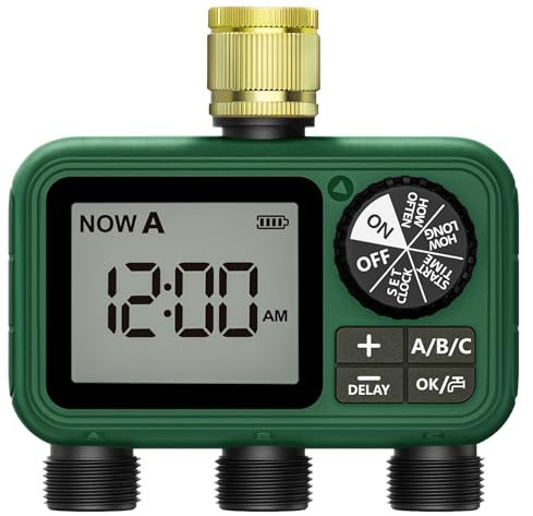 XinFuture Minuteur d'arrosage, grand écran LCD 3 zones, minuterie d'eau, avec retard de pluie, système d'arrosage manuel et automatique pour robinet de tuyau d'arrosage, contrôleur d'irrigation