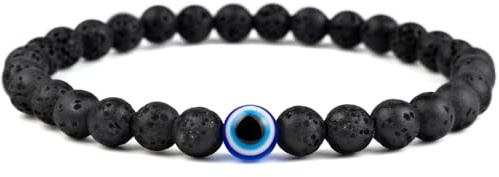 Lameybrt Naturstein Achat Elastisches Evil Eye Armband Kit mit Charms Verstellbar für Männer Freund für Geschenk Jungen Stretch Armband für Kerl Geschenke 6mm, Achat