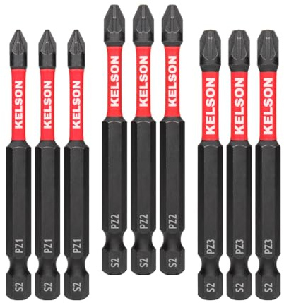 KELSON 9pcs Pozi 75mm PZ1 PZ2 PZ3 Impact Rated Screwdriver Bits 1/4 Universal
