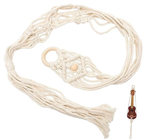 Toddmomy Makramee Gitarrenhalter Wandhalterung für Ukulele und Akustische Gitarre Handgewebter Baumwolle Gitarrenaufhänger Dekorativer Instrumentenhalter für Wandmontage