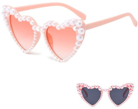 Herz Sonnenbrille,Herzbrille,Sonnenbrillen Herz Vintage,Sonnenbrille Herzform,Heart Brille mit Weiß Perle,Herzsonnenbrille Hochzeit,Herzförmige Sonnenbrillen für Party,JGA,Geburtstag,Strandreisen