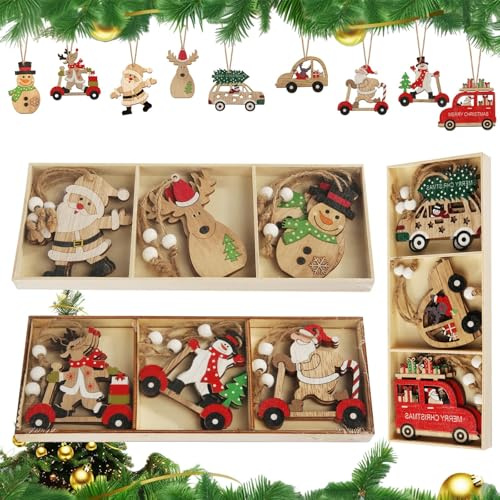 Holz Weihnachten Anhänger, 27 Stück Kleine Christbaumschmuck Ornamente mit Rentier Baumschmuck zum Hängen, Holzanhänger Weihnachtsanhänger für Dekor Weihnachten Party