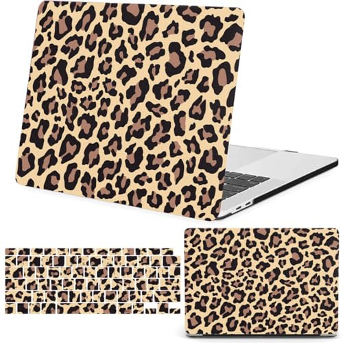 FFBOFFC Funda para MacBook Pro 15 Pulgadas 2019 2018 2017 2016 Versión Modelo A1707 A1990 con Touch Bar y Touch ID, Plástico Carcasa Protectora & Cubierta para Teclado, 1696 Estampado de Leopardo