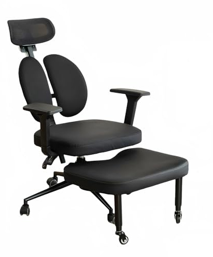YOOTMEEN Ergonomischer Kniestuhl mit Rückenlehne, Schwarz, Bürostuhl mit Armlehnen und Fußstütze, Verstellbarer Doppelrücken-Kniehocker auf Rollen