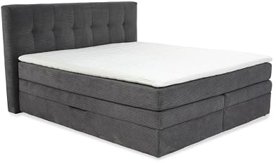 luma-Home 20038/ Boxspringbett 180x200 cm, Cord-Bezug Dunkelgrau | 2x 7-Zonen-Tonnentaschen-Federkernmatratzen H3 inkl. Kaltschaum-Topper, Boxen mit Bonell-Federkernpolsterung und 2 Bettkästen