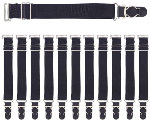 SUPERFINDINGS 12 Stück Weiße/Schwarz Elastische Strumpfhalter Verstellbare Strumpfhalter Clips Polyester Oberschenkelhohe Rutschfeste Sockenhalter Gürtel Befestigungsbänder Für Frauen Männer