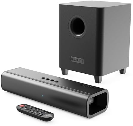 Majority Naga 40 Plus Soundbar per TV con Bluetooth 5.0 e HDMI ARC | Suono Potente 200W con Subwoofer Wireless | Ottico, AUX, USB | Montaggio a Parete | Telecomando & Staffe Inclusi