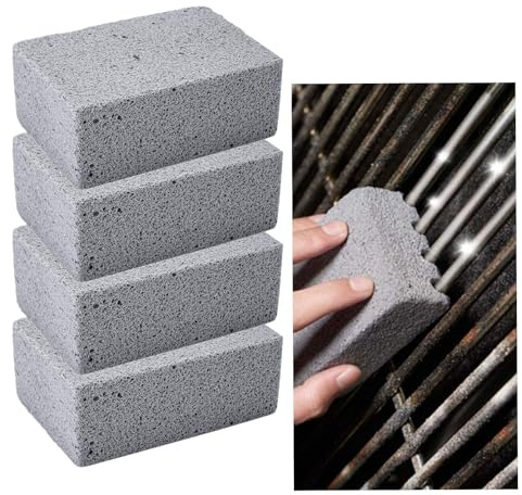 4 Stück Bimsstein Grillrost Reiniger, Reinigungsstein, Kalkentferner für Grill, Rost, Fliesen, Küche, Putzstein, Dusche, Waschbecken BBQ Edition