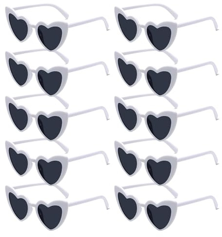Dexpally 10 Paia Occhiali a Cuore Occhiali Matrimonio Occhiali da Sole a Cuore Occhiali a Forma di Cuore Bianco Occhiali da Sole Vintage a Forma di Cuore per Carnevale, Compleanno, Viaggi