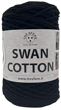 Fili & filati Swan Cotton, Filato in Cotone Riciclato 70%, 250g, 250m, spessore 2mm, per Uncinetto e Ferri 4 per realizzare borse handmade fashon ed ecosostenibili (Nero - 2501, Classico)
