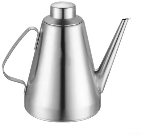 Ölspenderflasche aus Edelstahl | 304 Lebensmittelqualität auslaufsicherer Behälter mit Ausguss für Küche Speiseöl | Sojasauce und Essig Aufbewahrung | Silber (1,370.8 g)