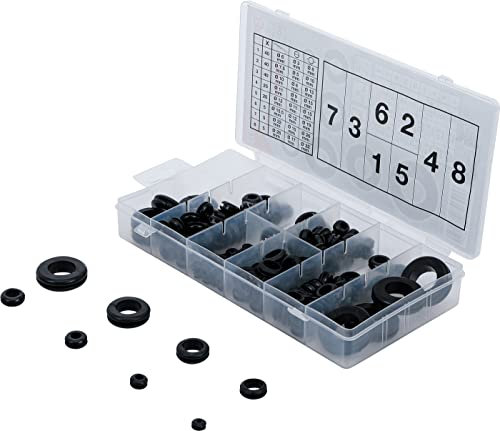 BGS 8125 | Gummi-Durchgangstüllen-Sortiment | 180-tlg. | metrisch | Dichtungsring-Set | Gummi-Dichtung | Elektrische-Leiterdichtung | inkl. Sortimentskasten