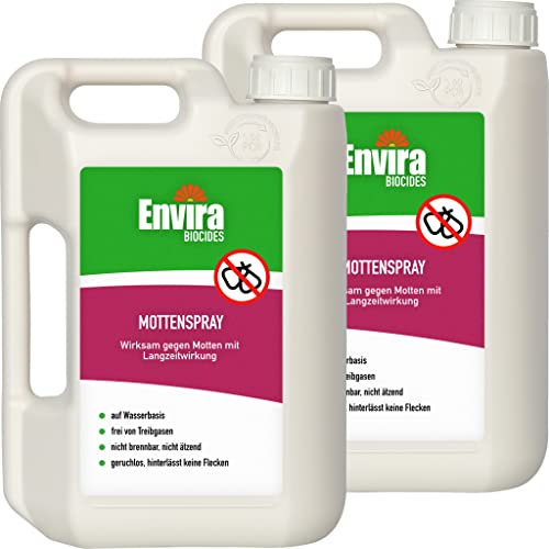 Envira Motten Abwehrspray 2 x 2 Liter - Spray mit Langzeitwirkung gegen Motten, Kleidermotten & Lebensmittelmotten - Mottenschutz für Kleiderschrank - Mittel gegen Motten in der Wohnung