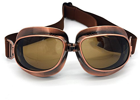 evomosa Motorradbrille Vintage Pilotenbrille Retro Motocrossbrille Outdoor Eyewear Sportbrillen für Halbhelme (Copper Frame Black Lens)
