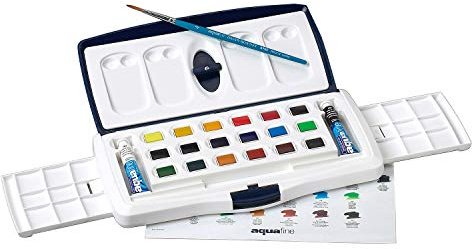 Daler-Rowney Aquafine Watercolour Paint, Half Pan & 2 Tubes Set, 18 Assorted Colours