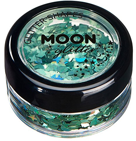 Holographic Glitter Shapes by Moon Glitter - Green - Cosmetic Festival Makeup Glitter for Face, Body, Nails, Hair, Lips - 3g
