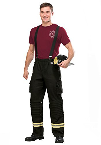 Firefighter Uniform Fancy Dress Costume Adult Mens, Fire Captain Black Suspenders Hot Halloween Party Outfit Small