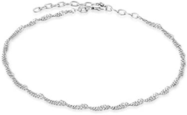 modabilé Damen Fußkette verstellbar 925 Sterling Silber Singapurkette (2,4mm Breit 23cm - 28cm) ohne Anhänger Silbernes Fußkettchen für Frauen