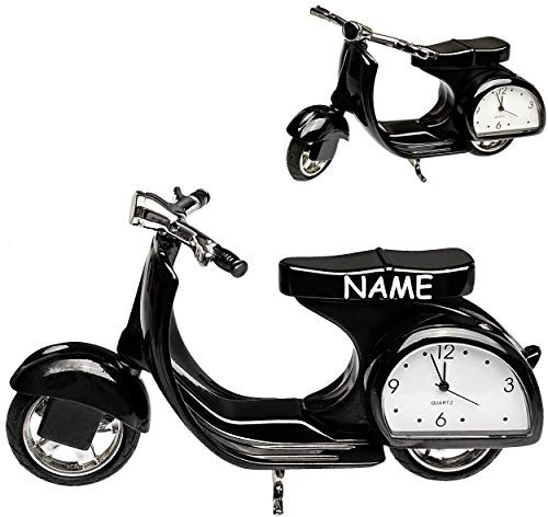 alles-meine.de GmbH kleine - Tischuhr/Miniatur - Uhr - Motorrad - Roller/Motorroller - inkl. Name - aus Metall - 11,5 cm - batteriebetrieben - Analog - Batterie - schwarz - Z..