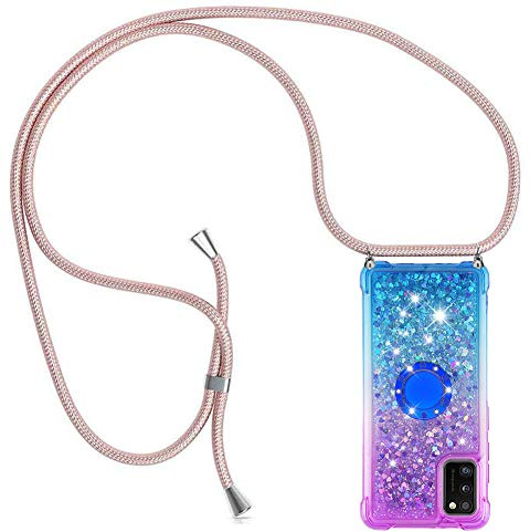 YuhooTech Handykette Hülle Kompatibel mit Samsung Galaxy A41 - Quicksand Glitzer Hülle mit Band - Silikon Handyhülle mit Kordel Umhängenband - Schnur mit Treibsand Case zum Umhängen