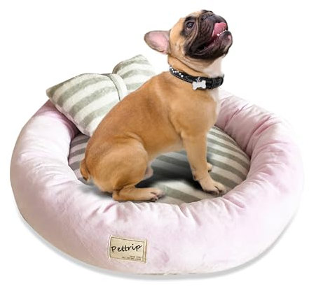 PETCUTE Hundebett Katzenbett Waschbar Hundesofa Rund Kissen Bett Wildlederimitat Haustierbett für Grosse Mittlere kleine Hunde Katzen(M-55 * 15 cm Rosa)