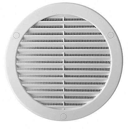 100 mm / 4 in White Round Air Vent Grille Duct Cover with Fly Screen Flat Back and Screws