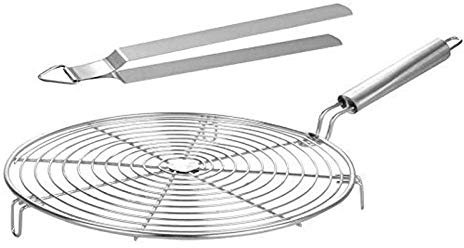 TreegoArt Stahl-Bratnetz mit Zange, Bratnetz, Edelstahl-Drahtröster, Chiken-Grill, Roti-Grill, Papad-Grill, Chapati-Grill, Röster + Zange 1 Stck
