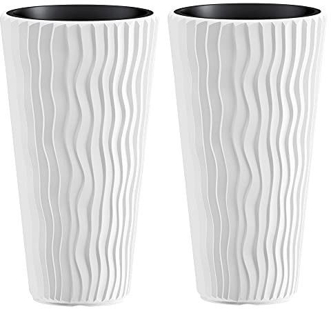 URBNLIVING Stunning Sandy Slim Large Plant Pot Flower Planters Indoor Outdoor Garden (White, 2)