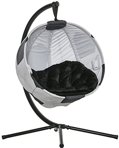 Outsunny Hängesessel Hängekorb mit Gestell Fußballdesign Hängeschaukel Hängestuhl mit Kissen Korb faltbar Stahl