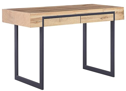 Beliani Moderner Schreibtisch Heller Holzfarbton/schwarz 120 x 55 cm 2 Schubladen Vida